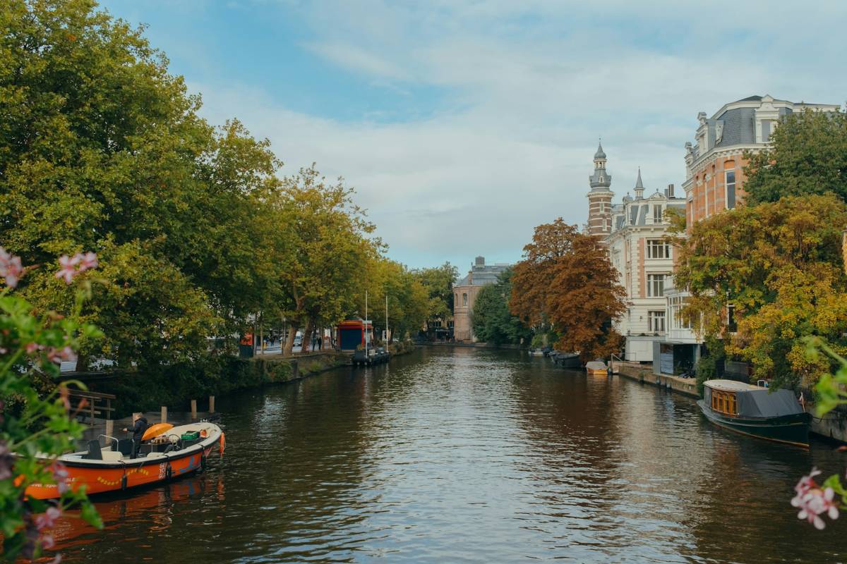 Bruges canal in autumn fog