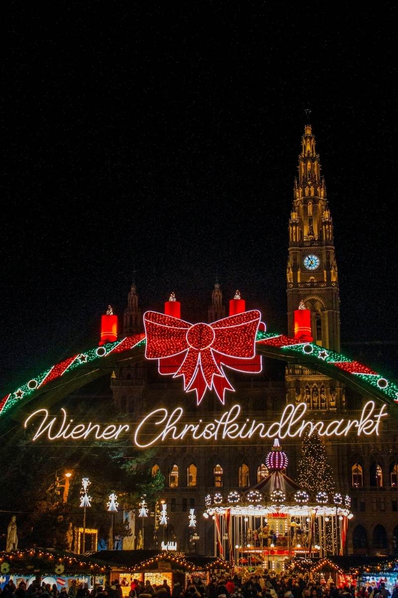 Vienna Christmas market with Rathaus in background